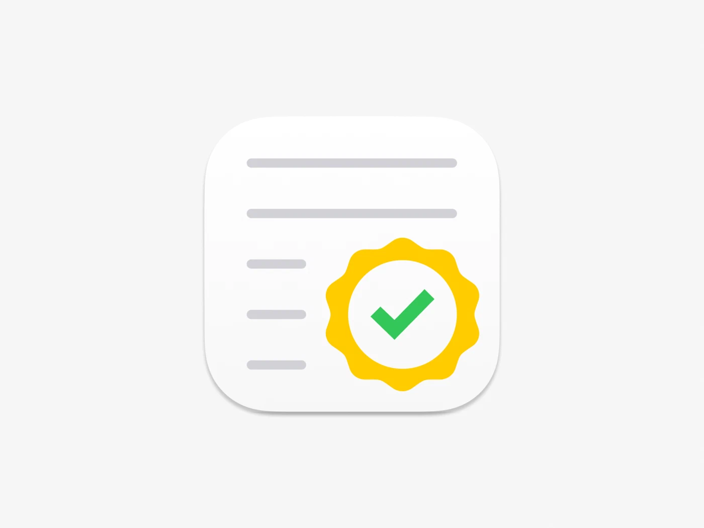 The Warranties app icon, a document with a yellow seal and a green checkmark.